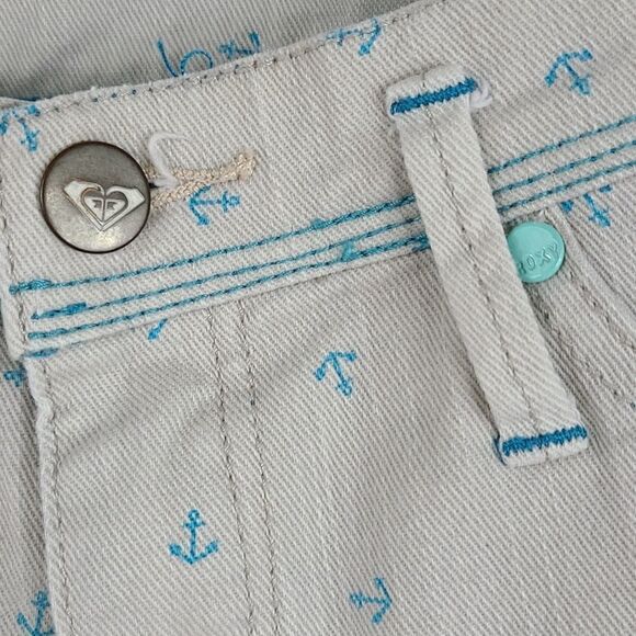 Roxy Denim Drab Gray Turquoise Anchor Cutoff Shorts 5/27 Nautical Sailor Shortie - Picture 5 of 11